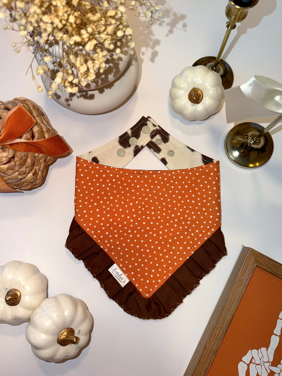 Brown Cow Print/ Orange Polka Dot