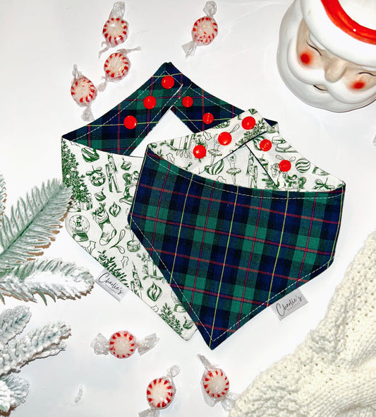 Green-Blue Plaid/ Green Christmas Toile