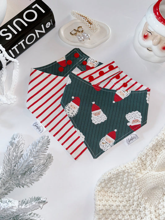 Santa’s on Green/ Red-White Stripes