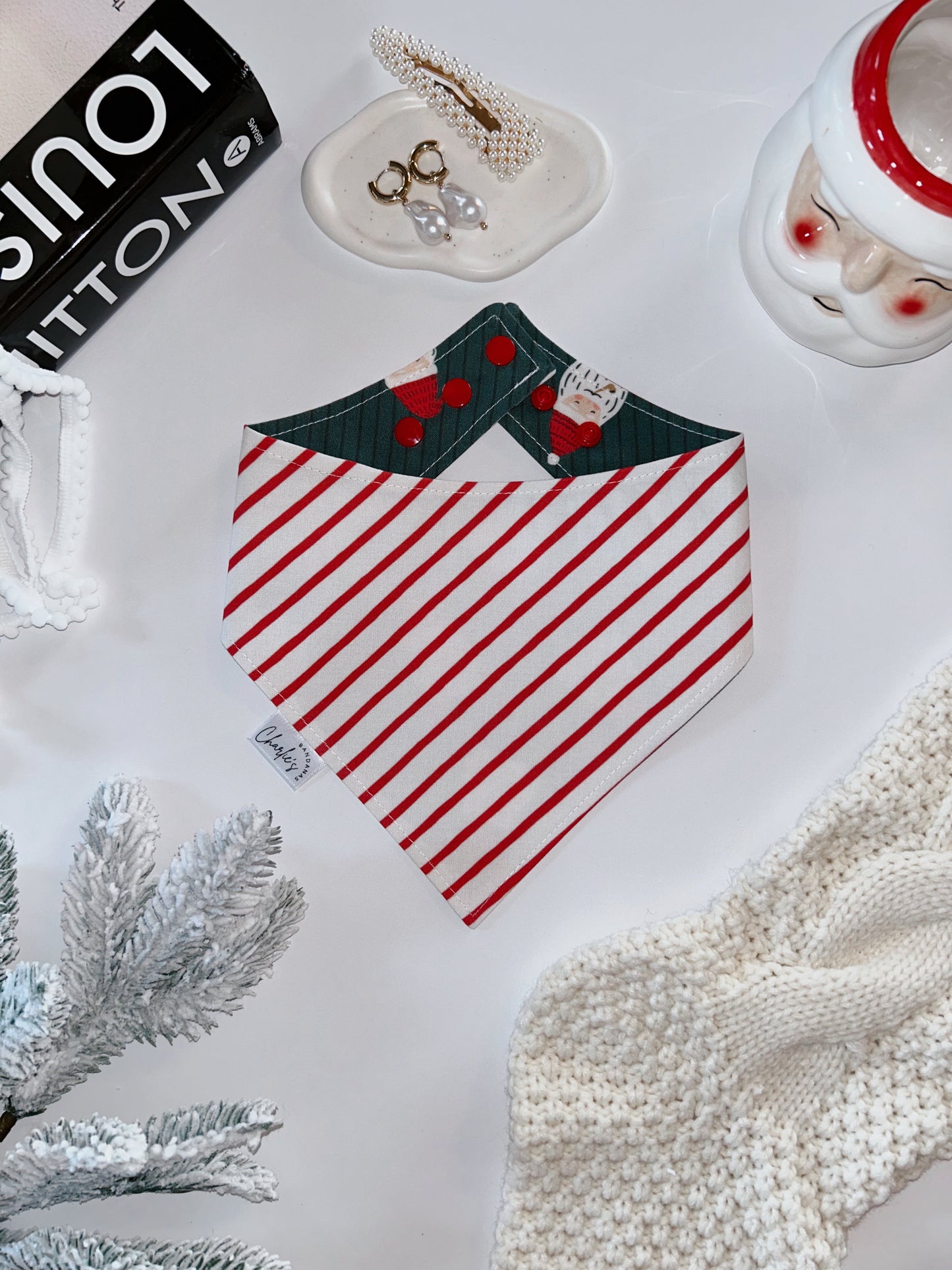 Santa’s on Green/ Red-White Stripes