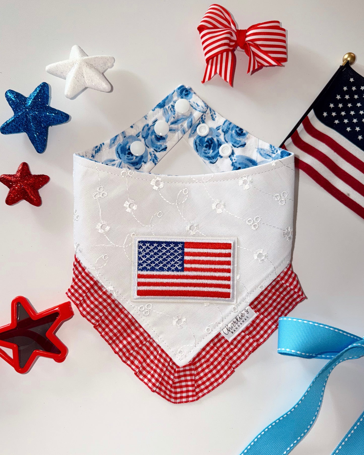 USA Flag Patch/ Blue Floral