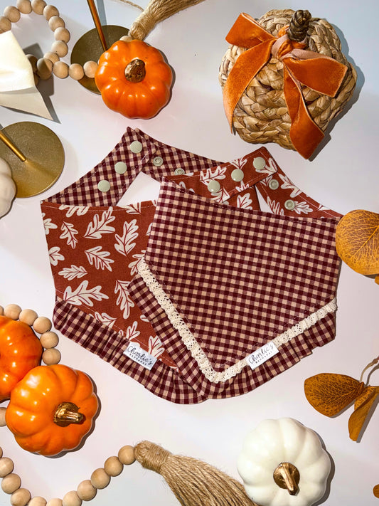 Burgundy & Tan Plaid/ Leaves