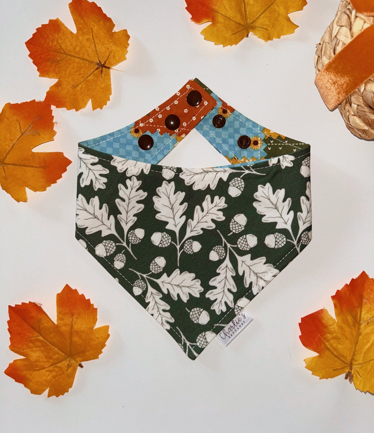Fall Leaves & Acorns on Green
