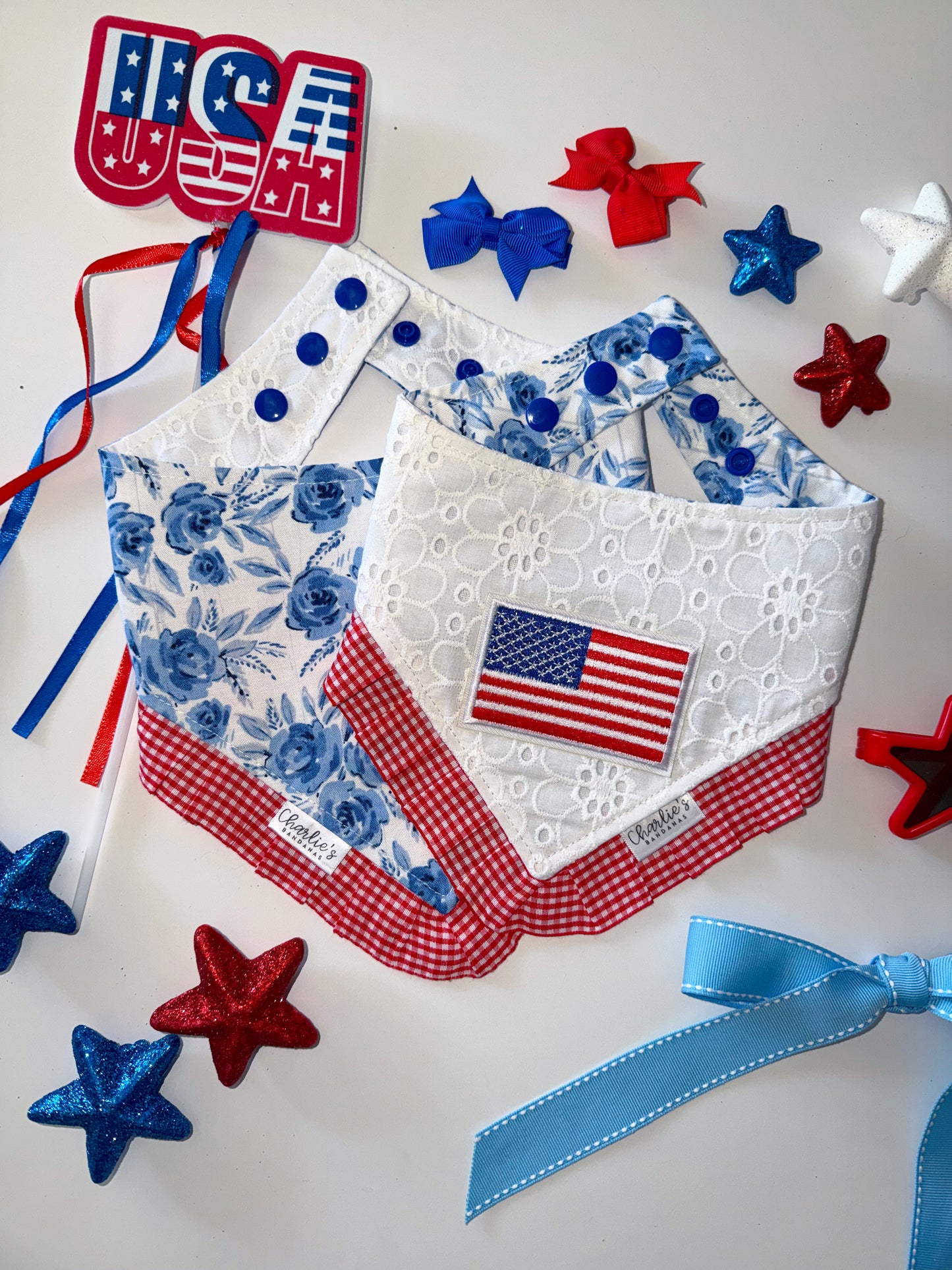 USA Flag Patch/ Blue Floral