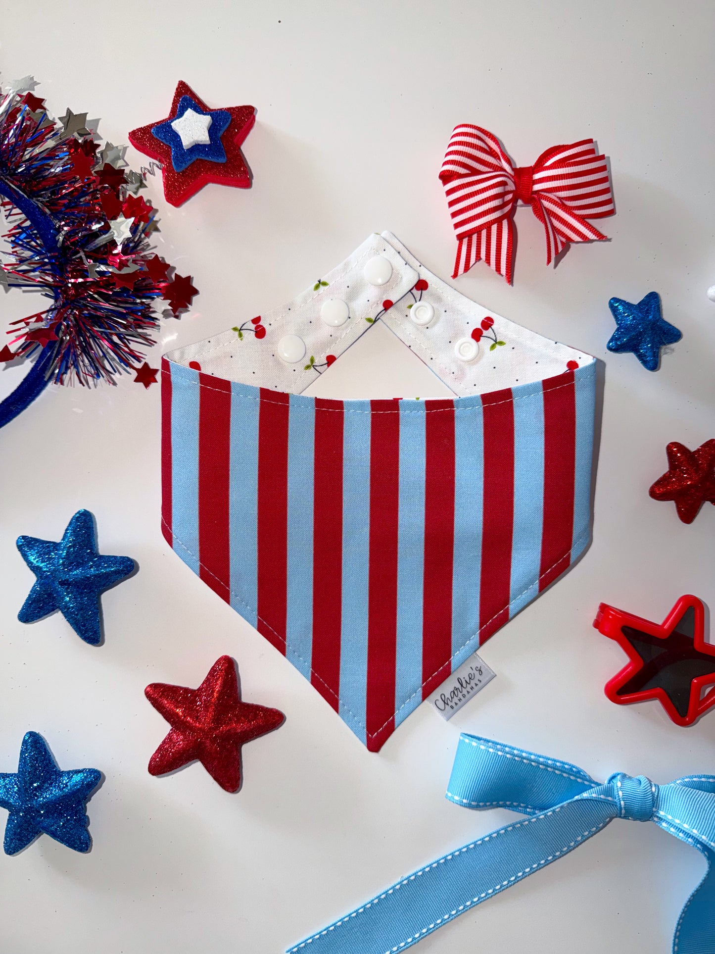 Red & Blue Stripes/ Cherries
