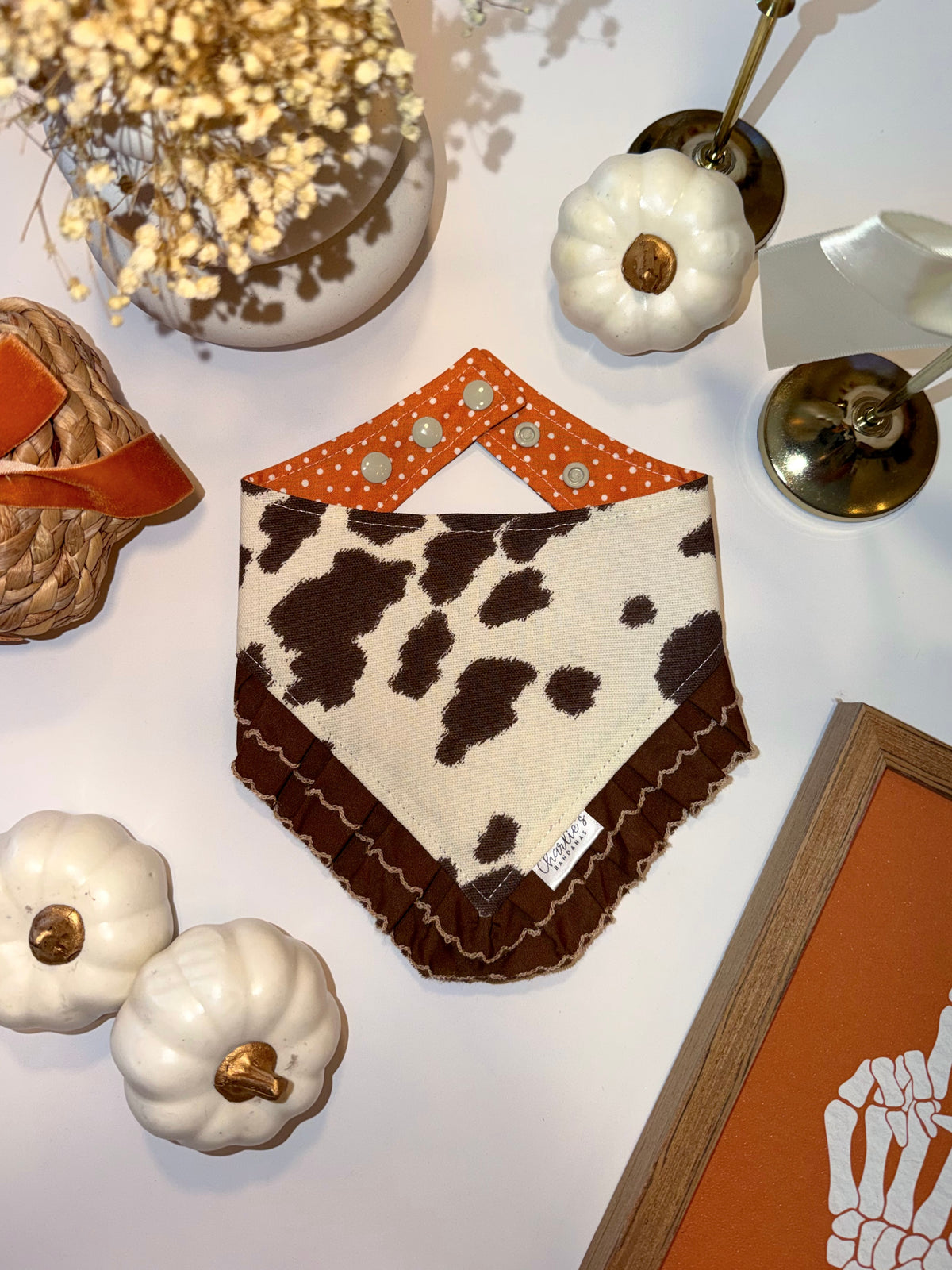 Brown Cow Print/ Orange Polka Dot