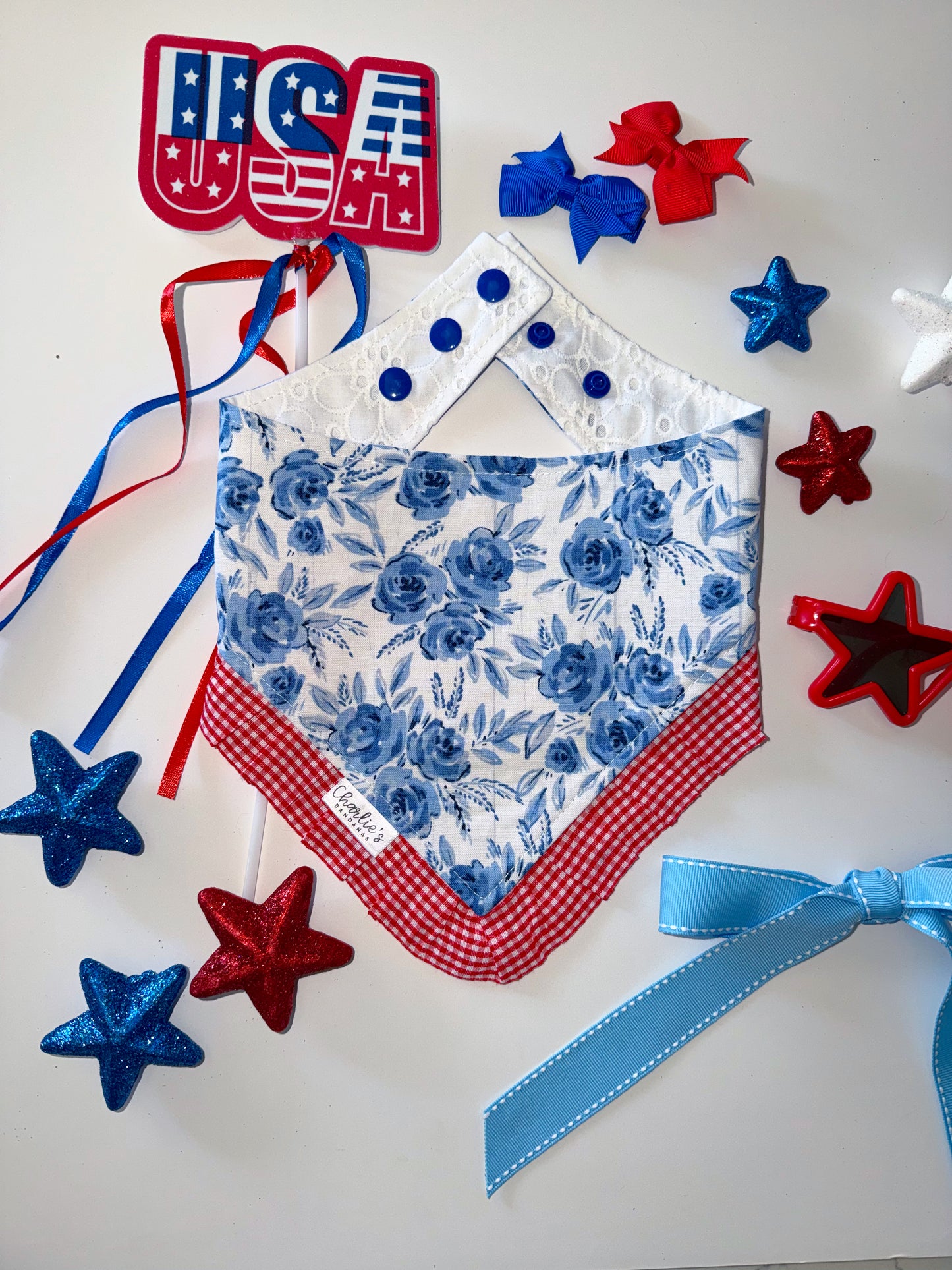 USA Flag Patch/ Blue Floral