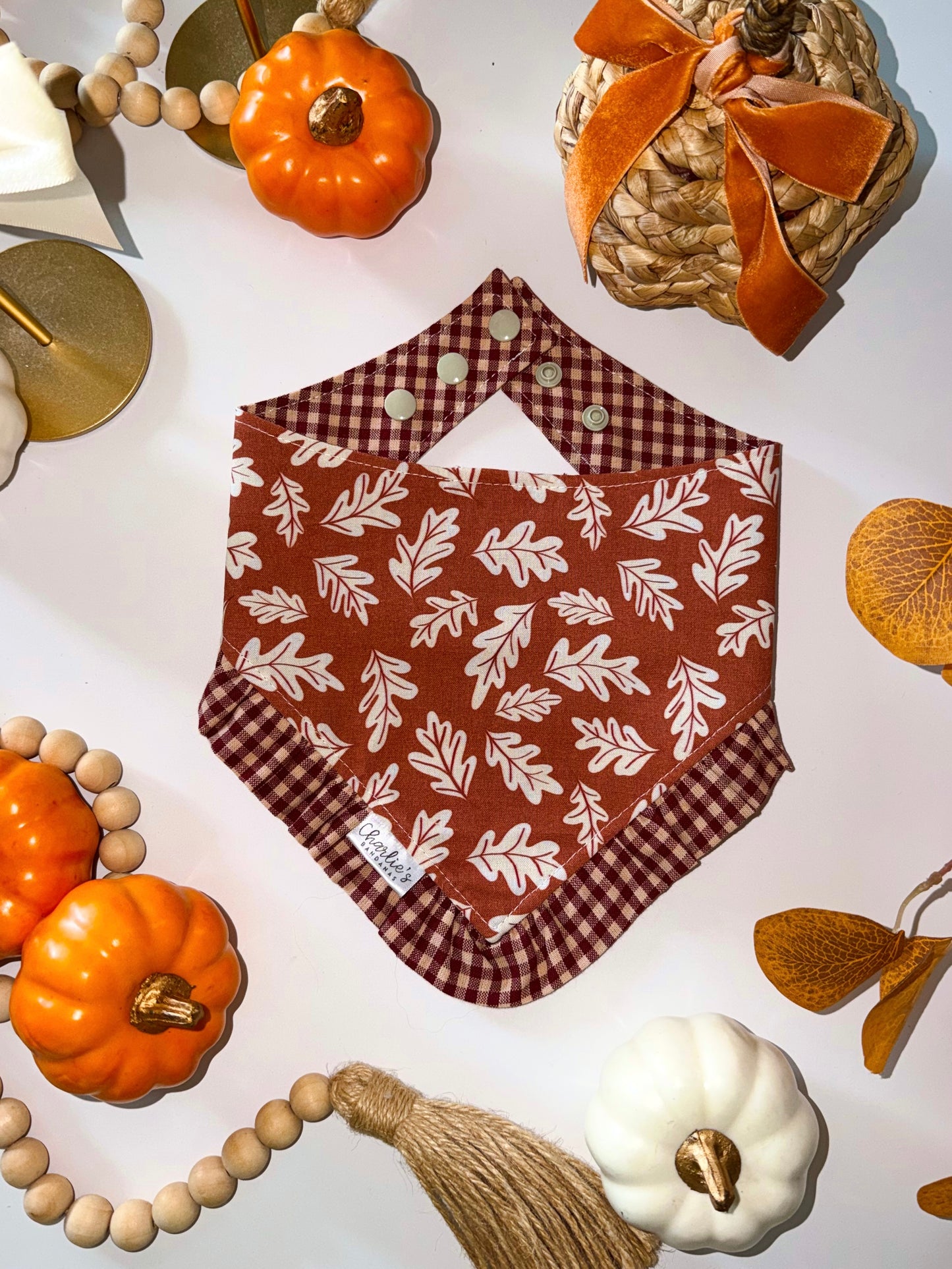 Burgundy & Tan Plaid/ Leaves