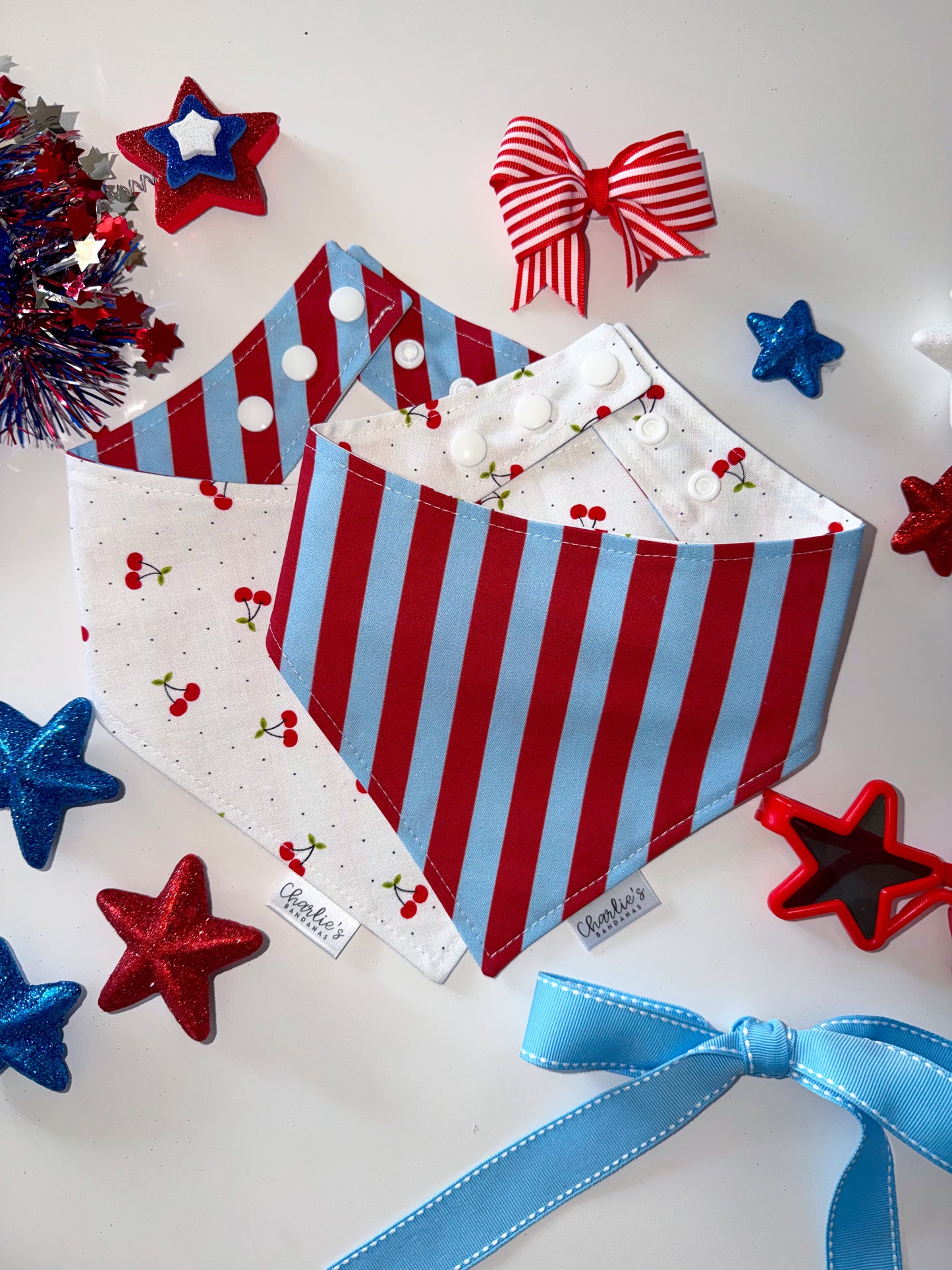 Red & Blue Stripes/ Cherries