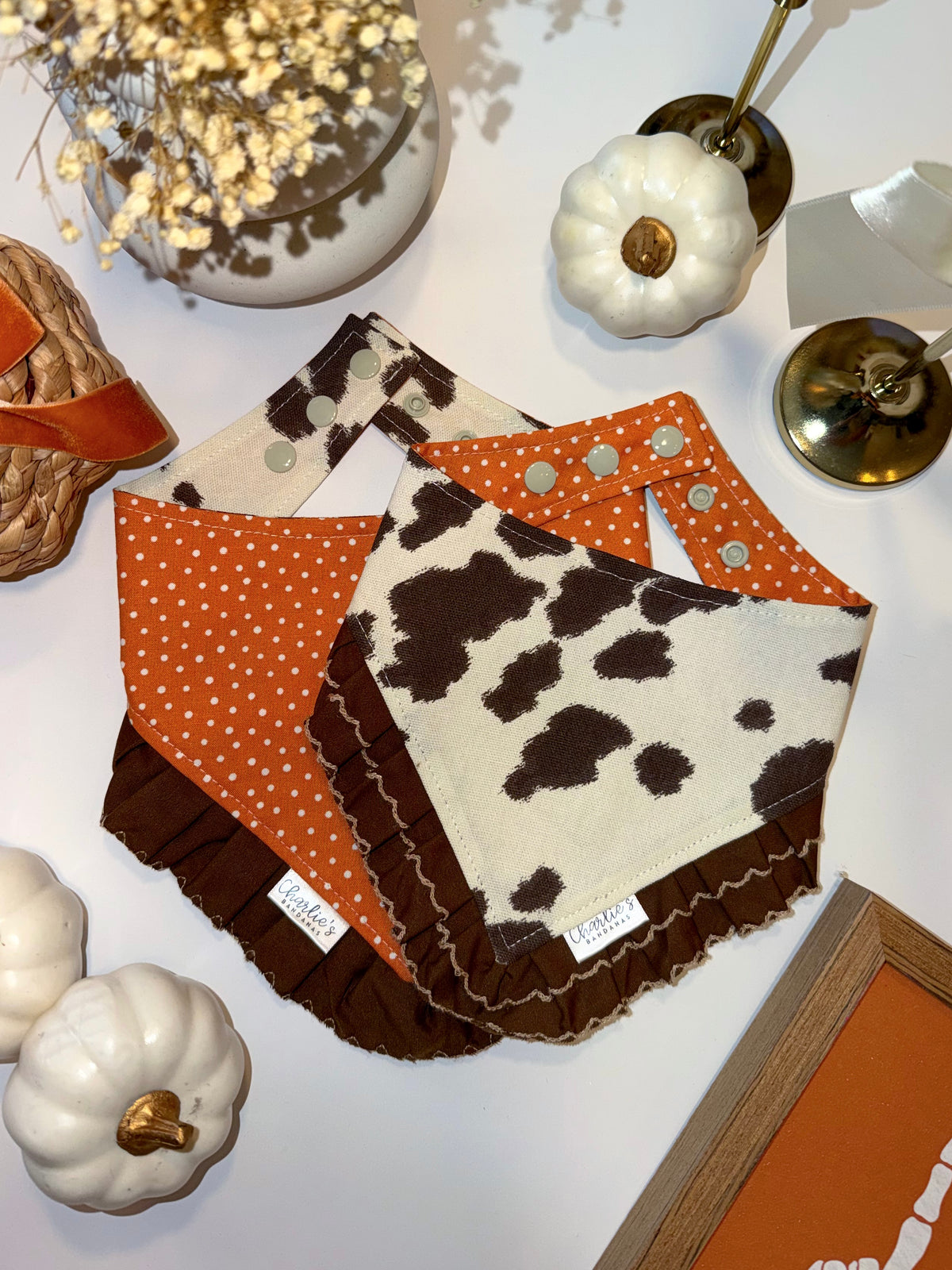 Brown Cow Print/ Orange Polka Dot