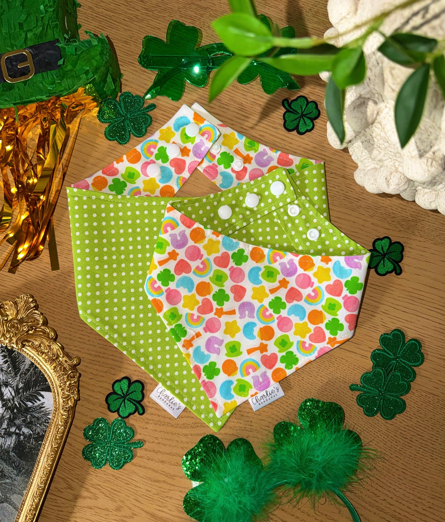 Lucky Charms/ Lime Green Polka Dots