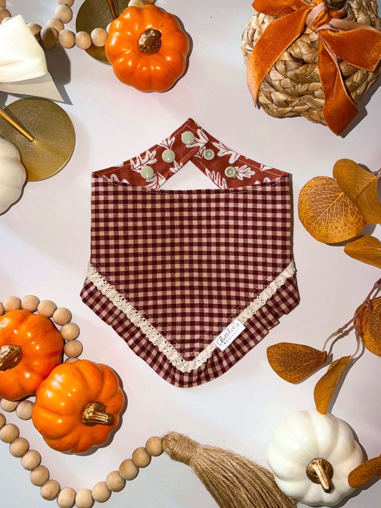 Burgundy & Tan Plaid/ Leaves