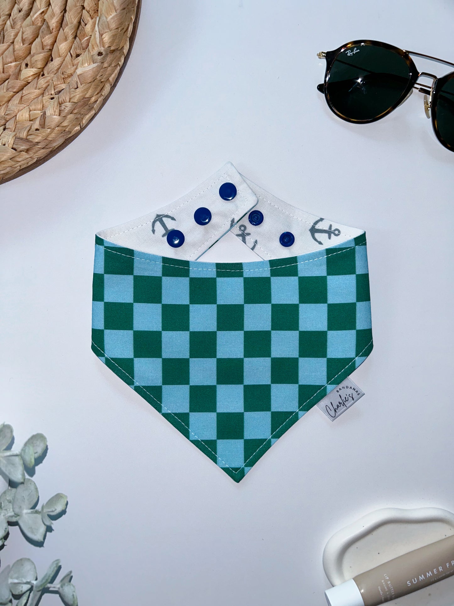 Blue & Green Checkerboard/ Anchors