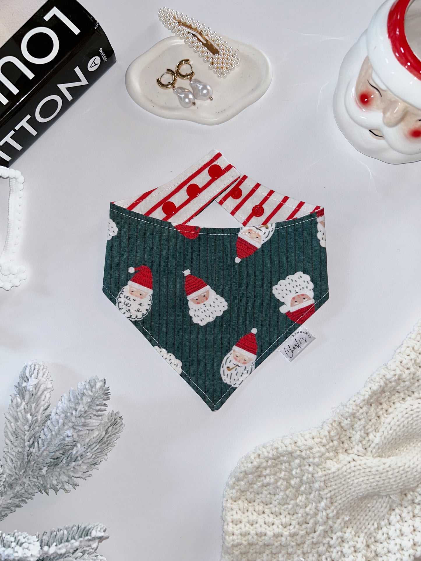 Santa’s on Green/ Red-White Stripes