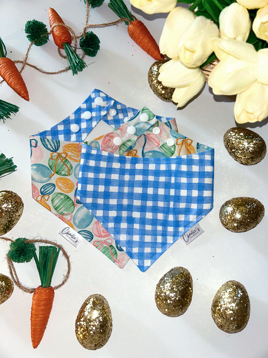 Watercolor Blue Plaid/ Eggs and Bows