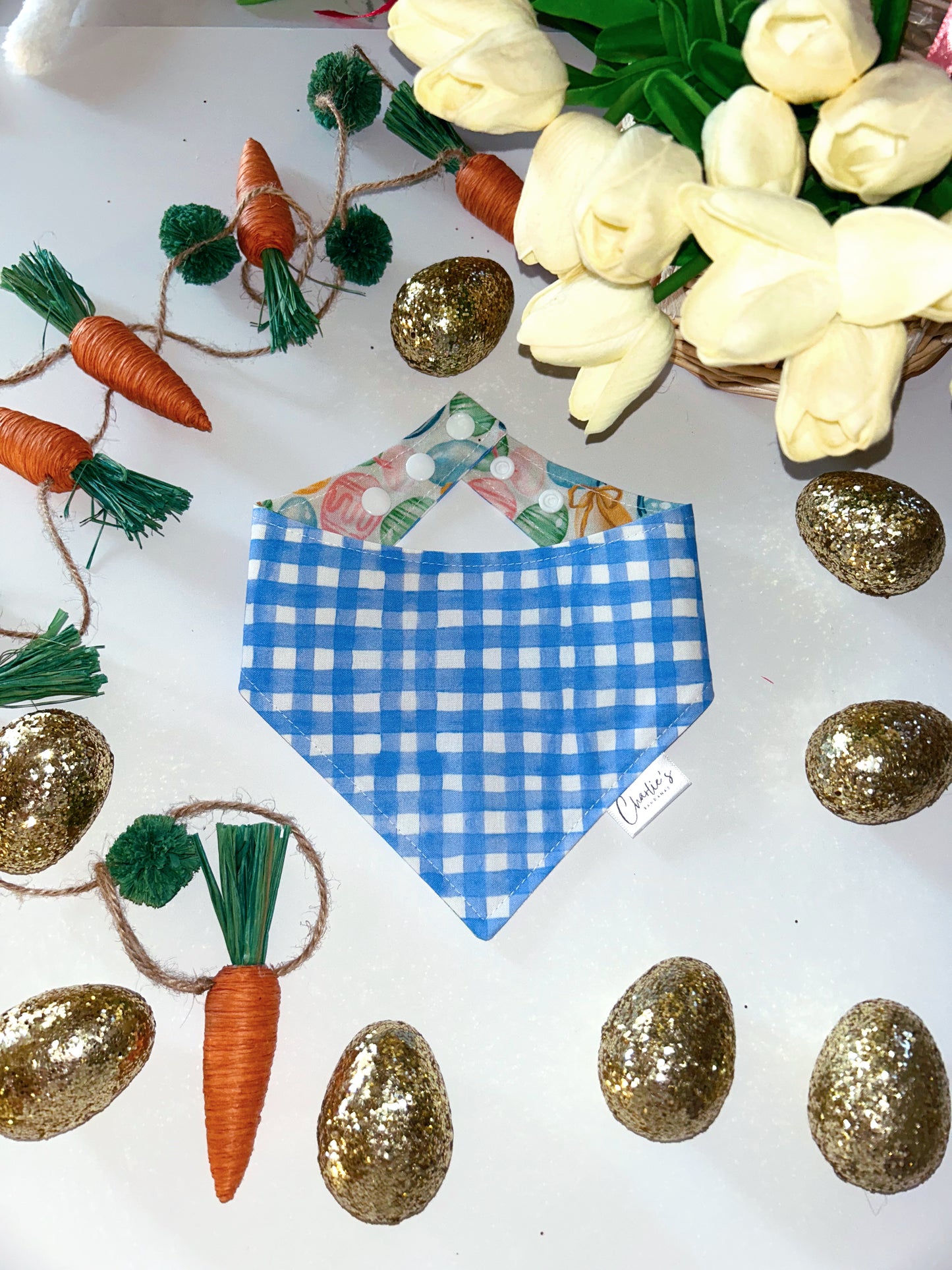 Watercolor Blue Plaid/ Eggs and Bows